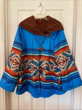 Southwestern Turquoise Hooded Toggle Jacket